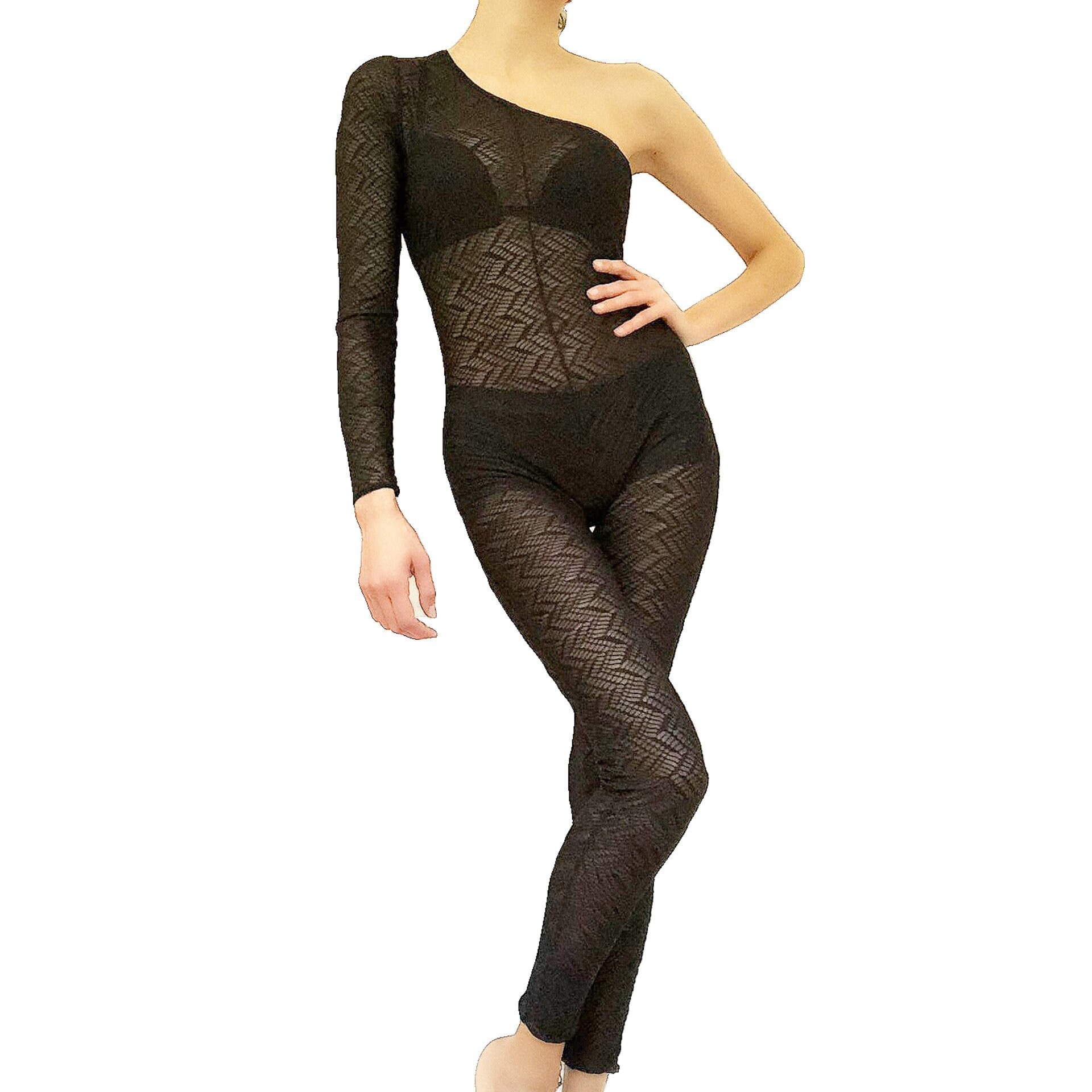 Black Bodysuit stretch mesh with needlepoint pattern one Etsy