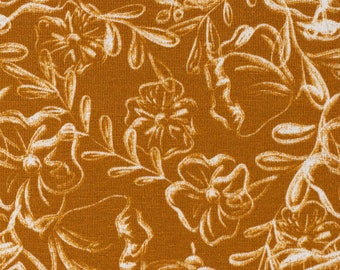 16.40 EUR/meter Jills Grandmas Garden mini, ochre/mustard, cotton jersey, Cherry Picking, 010315, REMNANT 1.5 m