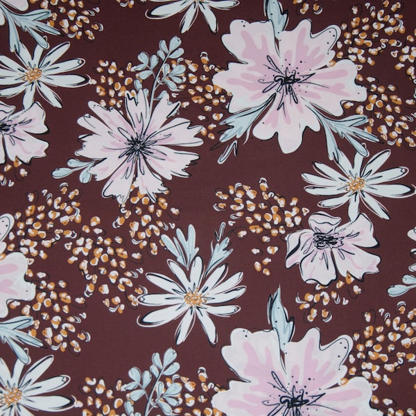 21,50 EUR/Meter Carmen, stretch jersey with flowers, brown, Mia Maigrün, Hilco, M6763/75