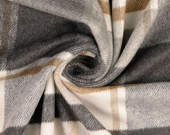 23.50 EUR/meter Coat fleece check, grey/beige/natural, 207597.0001, 470g/m2