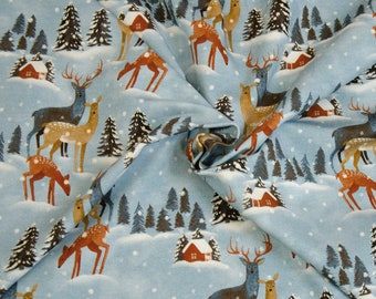 22.90 EUR/meter Winter Season, slightly roughened sweat with deer, blue, Hilco, A4353/80