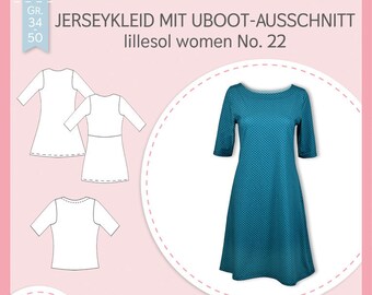 Papierschnittmuster lillesol women No.22 Jerseykleid mit Uboot-Ausschnitt *mit Video-Nähanleitung* Gr. 34-50