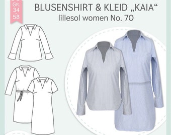 Papierschnittmuster lillesol women No.70 Blusenshirt & Kleid "Kaia" mit Video-Nähanleitung, Gr. 34-58