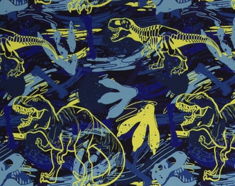 15,45 EUR/meter Nano softshell met dinosaurussen, blauw, Fiete, 522598, RESTEREND STUK 45 cm