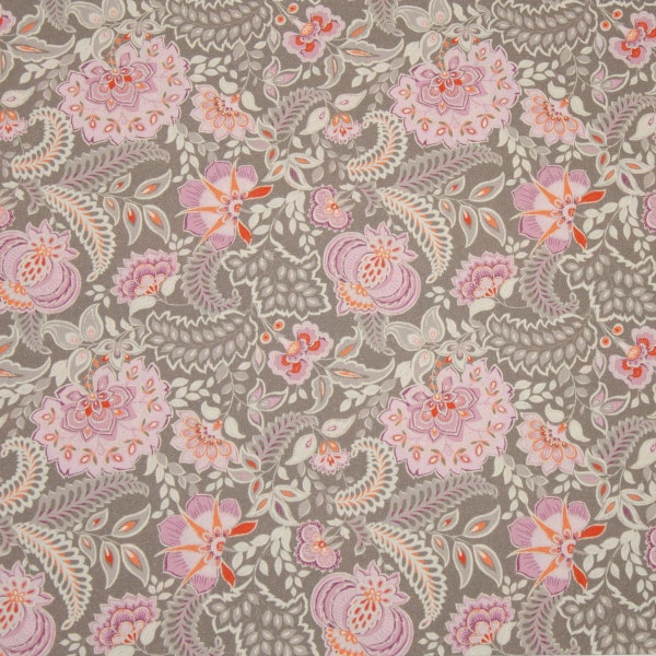 23,33 EUR/mètre Jersey Emilie, fleurs marron/rose, Hilco, A 3092/166, PIÈCE RESTANTE 60 cm