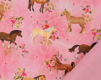 18,50 EUR/Meter Softshell met paarden, digitale print, roze, 208073.0802