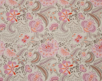18,46 EUR/metro Emilie, popeline di cotone stampato con motivo floreale, crema/rosa, Hilco, A 1800/558, PEZZO RIMANENTE 65 cm