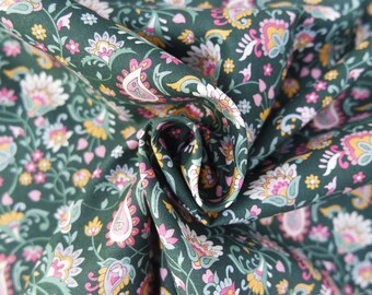 12,60 EUR/m Poplin Kala, bedr. Baumwollwebware, Blumen, Paisley, dunkelgrün, 273886