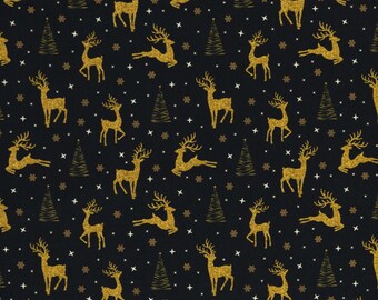 9,50 EUR/m BW-Webware mit Rentieren, gold, Joel, Weihnachten, 364415