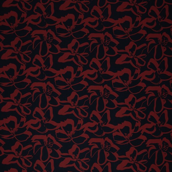 15.50 EUR/meter Amalia, dark red, printed viscose fabric with flowers, 100338, REMNANT 1.5 m