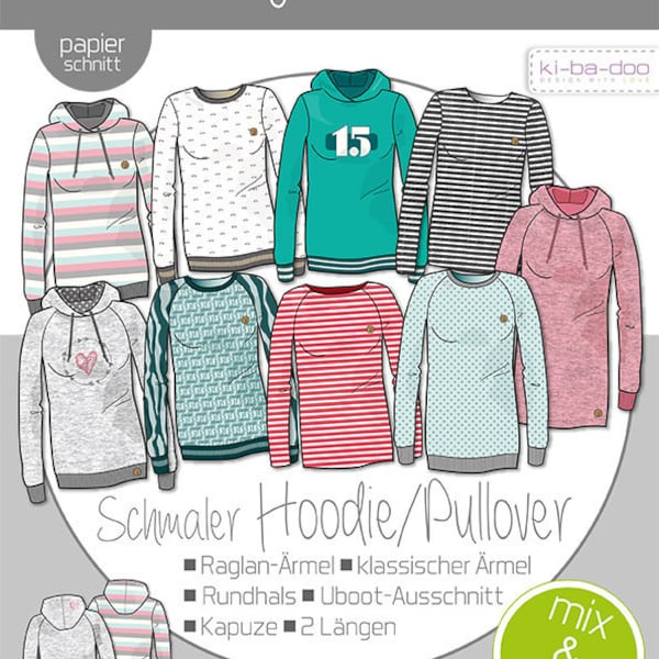 Damen Mix&Match Sweater/Hoodie Gr. 32-58, Ki-ba-doo, Papierschnittmuster