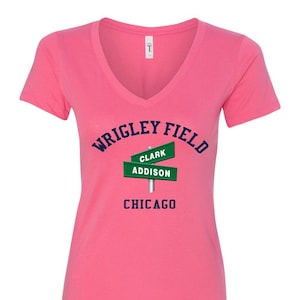 Wrigley Field  Chicago Clark and Addison Street Sign Women&#39;s V-Neck T-shirt