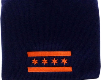 Chicago Flag Navy Skull Knit Hat One Size