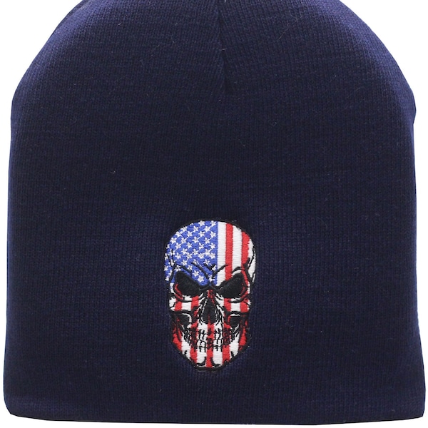 American Flag Enforcer Skull Knit Hat Navy
