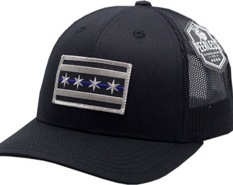 Blue Line Chicago Flag Snapback Trucker Mesh Black/Black