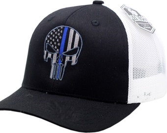 Punisher Blue Line Snapback Trucker Mesh Black/White