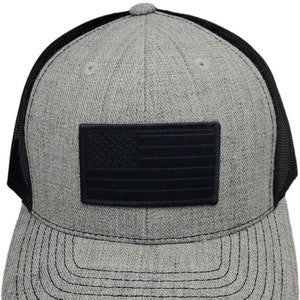 USA American Flag Patch Snapback Trucker Mesh Heather Grey/Black