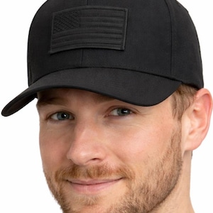 USA American Flag Patch Flex Fit Cap Black