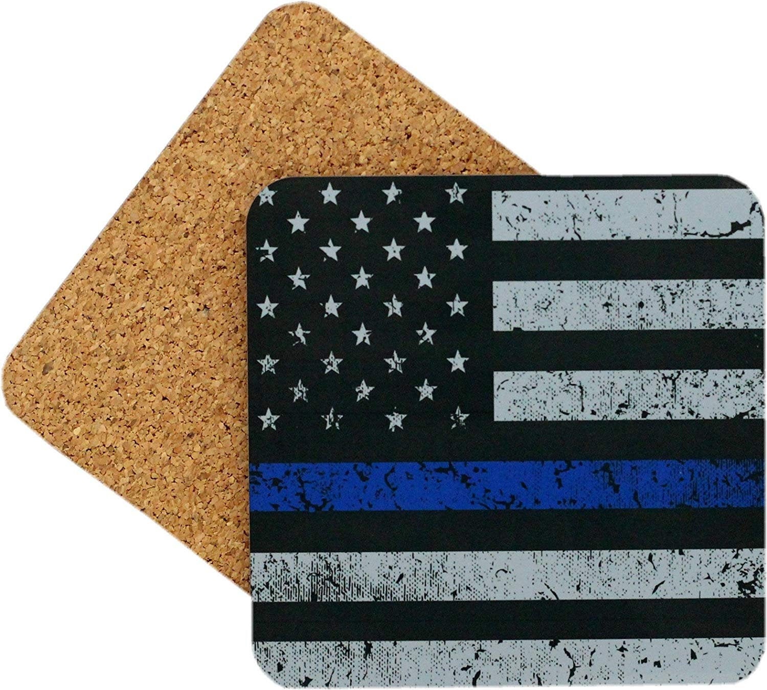 American Flag Blue Line Coaster With Cork Back 4 Pack Hardboard - Etsy