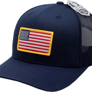American Flag Snapback Trucker Mesh Gold Border Navy/Navy