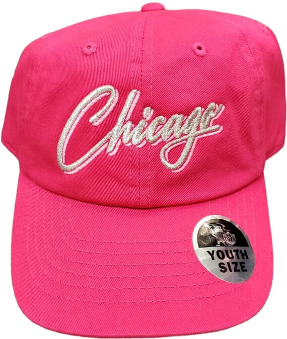 Chicago Script Youth Slouch Hat Buckle Back Hot Pink