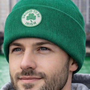 St Patricks Day - Proud To Be Irish Round Patch Knit Cap with Cuff