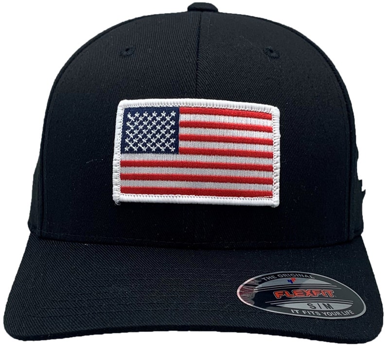 American Flag 45 Flex Fit Hat Black White Border Etsy