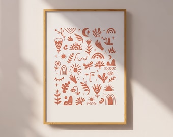 Boho Botanical Art Print: Feminine Nature, Geometric Wall Decor