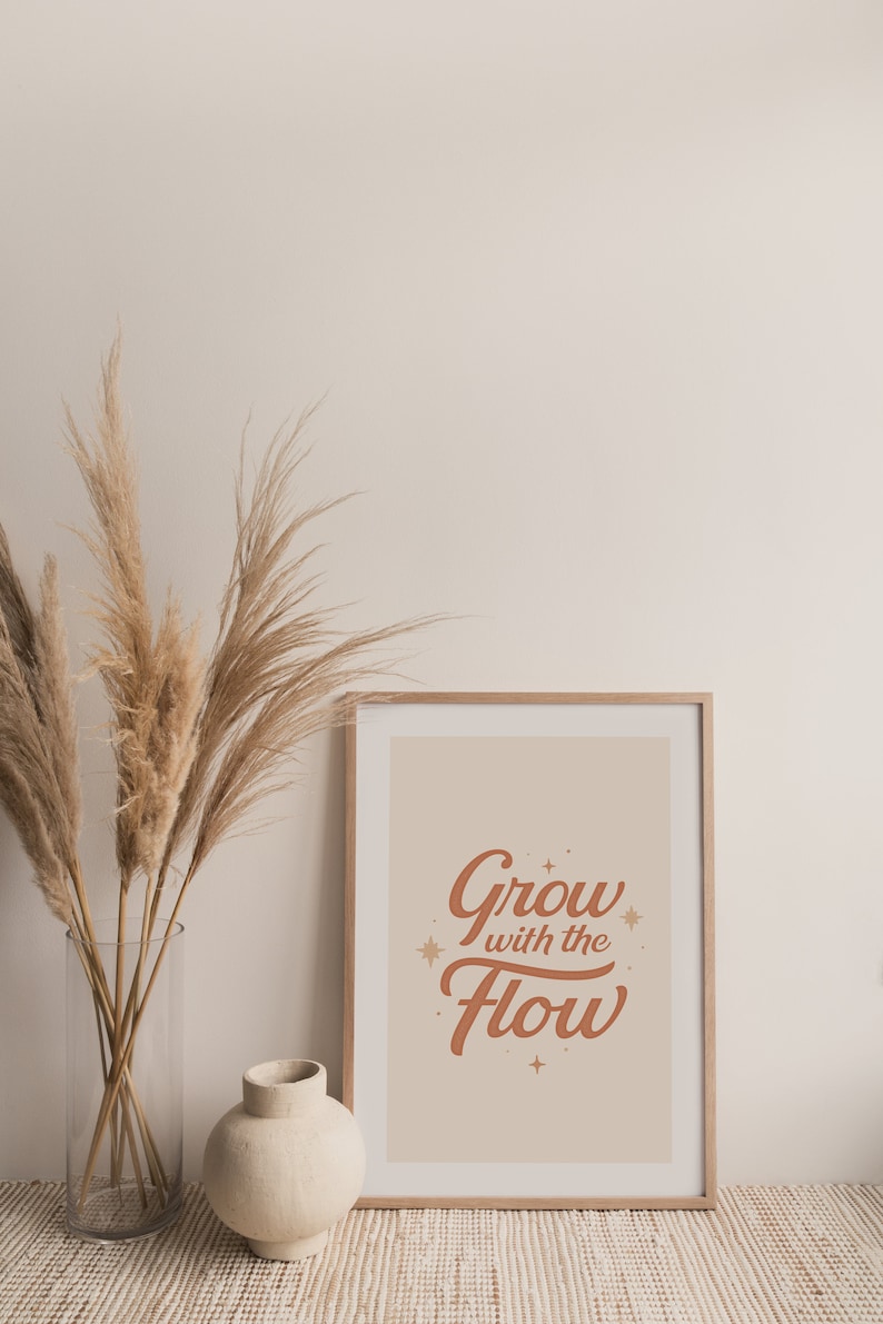 Typography Print Grow with the Flow Typography Wall Art, Inspirational Wall Art, Typography Art Print, Positive Vibe Inspiring Art Prints image 2