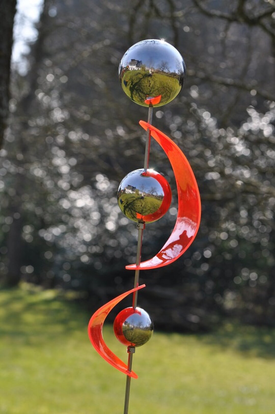 Gartenstecker Sonnenfänger Aus Edelstahl & Fluoreszierendem Acrylglas – Ca. 1,30 M Hoch, Leuchtet Bei Tageslicht, Für Garten & Terrasse
