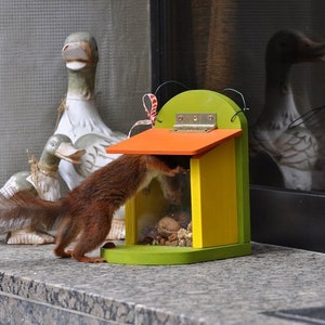 Eichhörnchen Futterkasten Futterhaus rot/grün Bild 3
