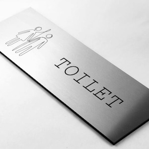 Metal Bathroom Toilet Sign - Custom Modern Restroom Room Office Sign - Personalized Stainless Steel Sign for your Office, Hotel, Business