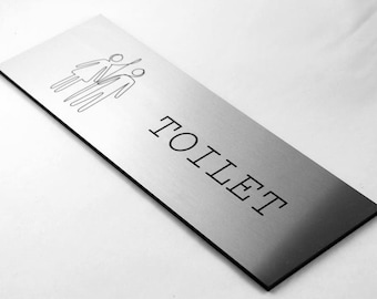 Metal Bathroom Toilet Sign - Custom Modern Restroom Room Office Sign - Personalized Stainless Steel Sign for your Office, Hotel, Business