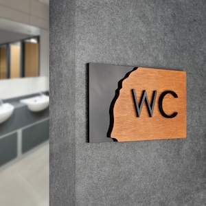 Bsign - WC Bathroom Decor Sign - Restroom Toilet Signs - Modern Door Plate - Restroom Sign with arrow