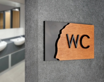 Bsign - WC Bathroom Decor Sign - Restroom Toilet Signs - Modern Door Plate - Restroom Sign with arrow