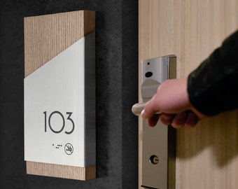 Wood and Metal Door Sign - Bsign Vertical Door Plaque Hotel Apartment Door Numbers - Best Decoration for Your Hotel Room