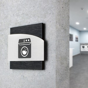 Bsign - Waschküche Schild - Türschilder aus Metall - Wäscheteller aus Holz