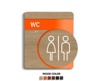 WC Restroom Sign: Wood & Acrylic Office Door Plate