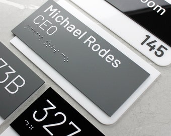 Personalized Office Door Name Plate | Custom Door Sign with Room Number | Modern Office Decor