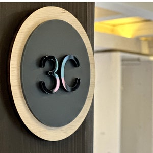 Round Bsign - Modern Hotel  Condo Door Number Sign - Apartment Number Plaque