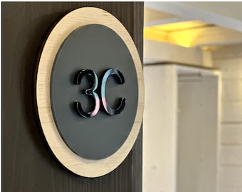 Round Bsign - Modern Hotel  Condo Door Number Sign - Apartment Number Plaque