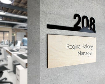 Custom Wood Office Sign: Acrylic Business Name Plate