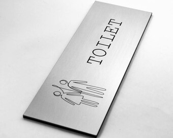 Bsign - Bathroom Toilet Sign -  Restroom Door Office Sign - One Line - Modern Custom Metal Sign - Stainless Steel