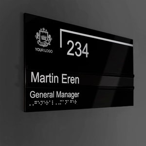 Bsign - Custom Nameplate Sign with font Braille for office with company logo , Business Sign, Name Door Plate, Office Door Sign, Door Sign
