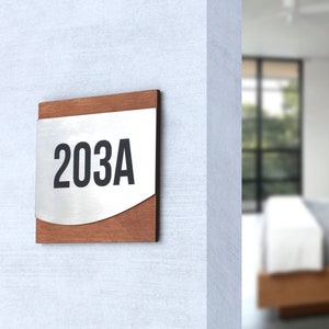 Wood and Steel Personalized Door Numbers for Apartments - Hotel Room Numbers, House Address, Office Number Plaque - Your Room Number Sign