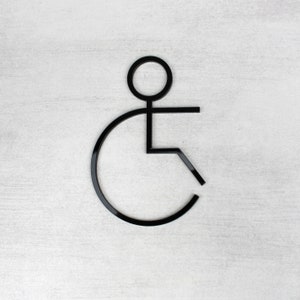 May include: Black and white accessibility symbol, depicting a person in a wheelchair.