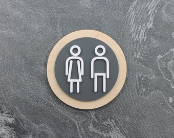 Bsign - Panneau de toilettes - Symbole de salle de bains pour tous les genres - Signalisation des toilettes - Panneau de WC en bois