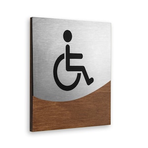 Bsign - Restroom Sign for Wheelchair - Steel and Wood Handicap Signage, Jure Design, Personalized Disabled Water Closet Sign