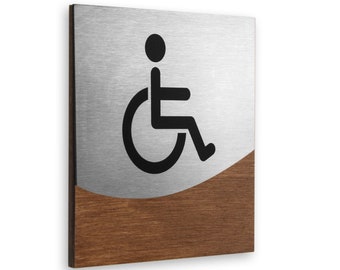 Bsign - Restroom Sign for Wheelchair - Steel and Wood Handicap Signage, Jure Design, Personalized Disabled Water Closet Sign