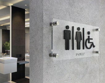 Bsign - Plaque pour toilettes avec ADA - Plaque pour porte de toilettes - Plaque pour toilettes tous genres - Panneau en acrylique pour tous les genres